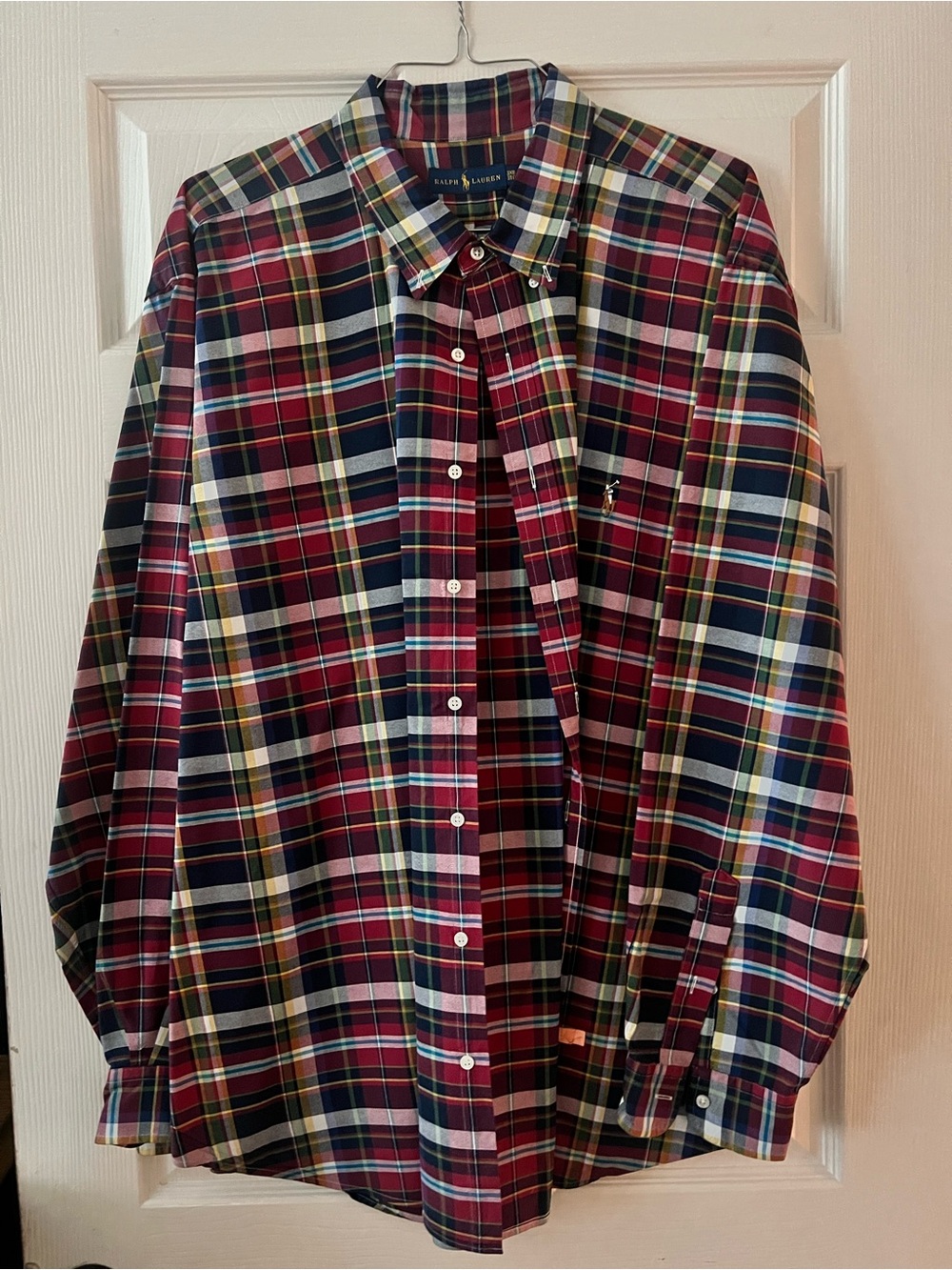 Ralph Lauren Men's Navy and Red Plaid Button-Down Shirt